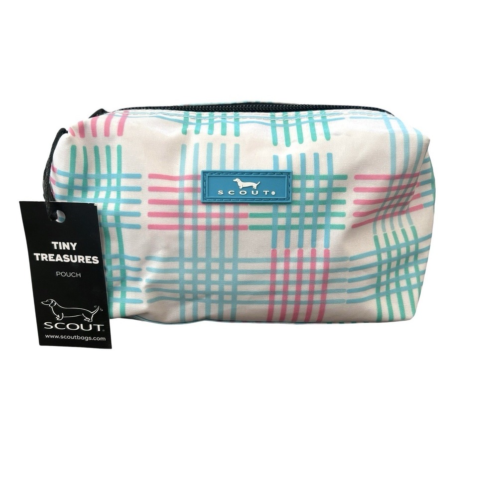 Scout Tiny Treasures Pouch Makeup Bag Croquet Monsieur Blue Pink Stripes Travel
